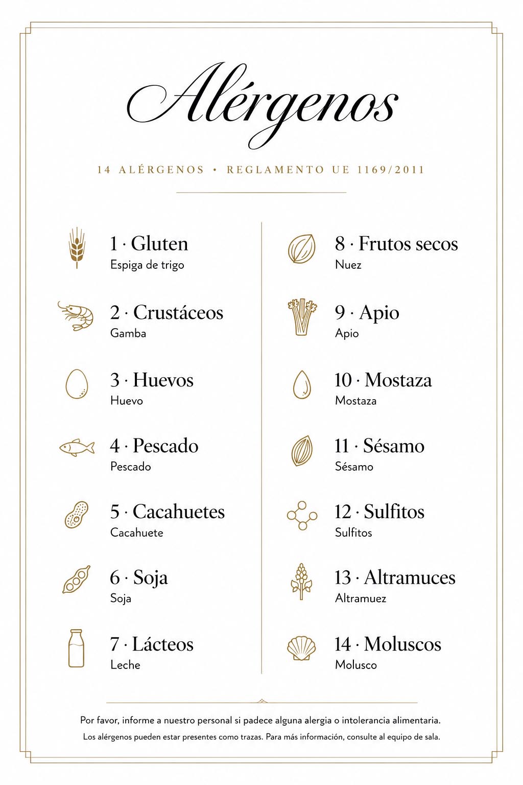 Restaurante Mozzafiato - alergenos